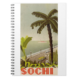 Caderno Espiral Arte de Viagem de Estação Marítima de Sochi Vintag