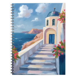 Caderno Espiral Arte de Viagem em Aquarela de Santorini Grécia
