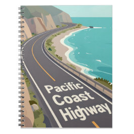 Caderno Espiral Arte de Viagem Gráfico da Pacific Coast Highway