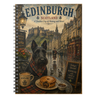 Caderno Espiral Arte de Viagem Vintage de Terrier Escocês em Edimb