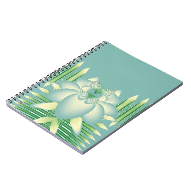 Caderno Espiral Arte Deco Floral Fractal Lótus Verde-Menta (Left Side)