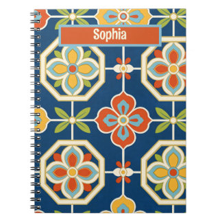 Caderno Espiral Arte Deco Retro Floral Colorido Nome Personalizado