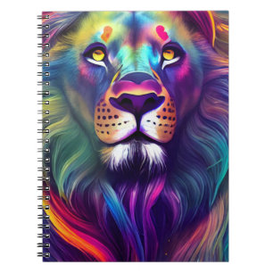 Caderno Espiral Arte Digital Moderna Multicor Leão Majestoso