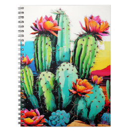 Caderno Espiral Arte do Deserto do Cactus Flor | Diário para noteb