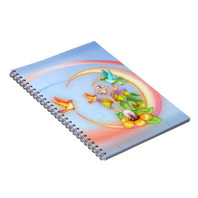 Caderno Espiral Arte do gato & do pixel dos pássaros (Lado Direito)