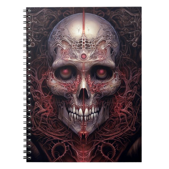 Caderno Espiral Arte do Horror Gótico do Crânio Surreal (Frente)