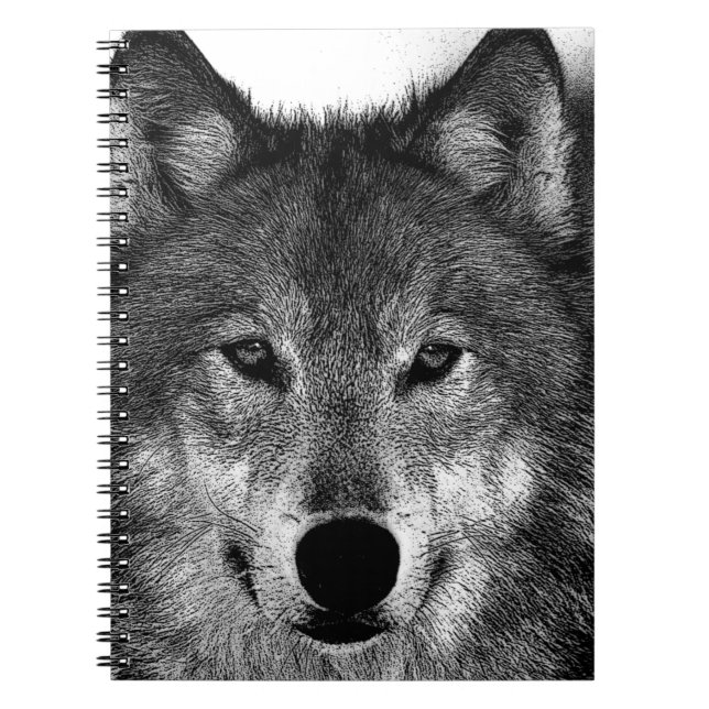 Caderno Espiral Arte do Lobo Preto e Branco (Frente)