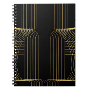 Caderno Espiral Arte Dourada, preta, elegante, legal, única linha 
