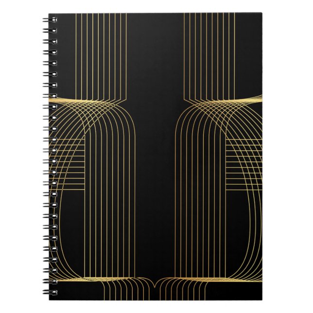Caderno Espiral Arte Dourada, preta, elegante, legal, única linha  (Frente)