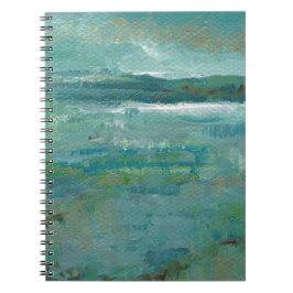Caderno Espiral Arte Dourada Teal de abstrato Beach