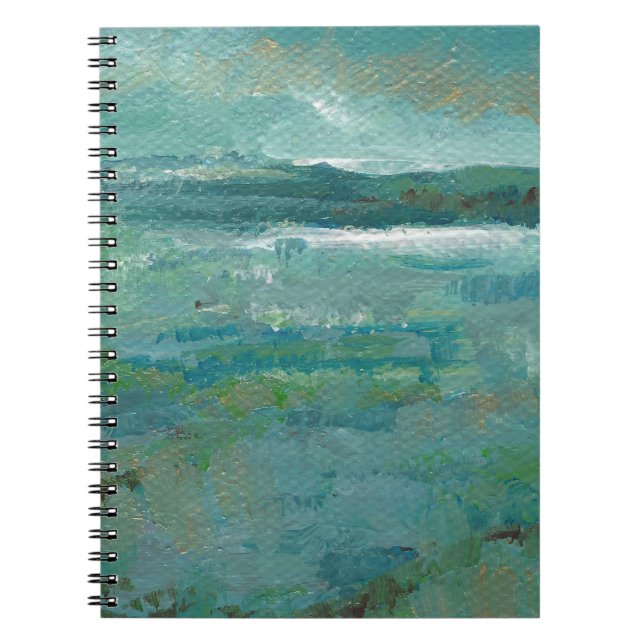 Caderno Espiral Arte Dourada Teal de abstrato Beach (Frente)