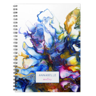 Caderno Espiral Arte em Ágata Abstrata Fluida Azul Vibrante Person
