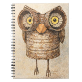 Caderno Espiral Arte em Aquarela de Coruja Rústica Reciclada