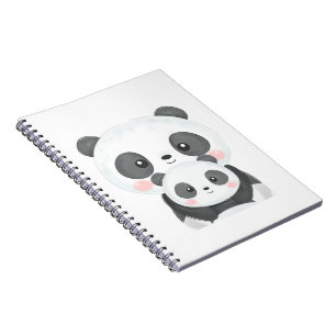 Caderno Espiral Arte em Aquarela de Panda Kawaii Fofa Mãe e Bebê