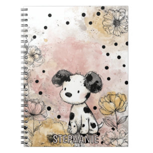 Caderno Espiral Arte em Aquarela Floral de Cachorrinho Caprichoso