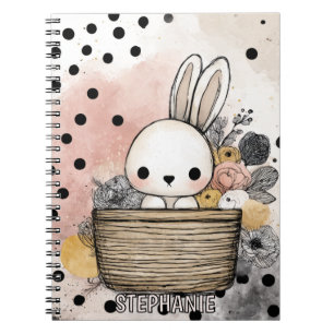 Caderno Espiral Arte em Aquarela Floral de Coelho Caprichoso
