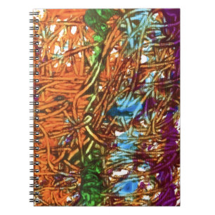 Caderno Espiral Arte em Mármore Laranja, Verde, Azul e Roxo