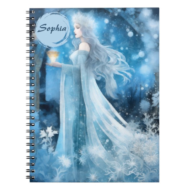 Caderno Espiral Arte Fantástica da Rainha da Neve - Deusa Mística  (Frente)