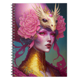 Caderno Espiral Arte Fantástica de Mulher do Caveira Rosa Dragão