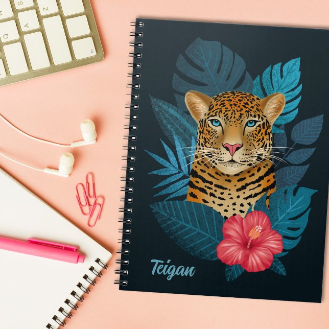 Caderno Espiral Arte Floral bonito de Leopardo-da-Selva | Azul | N (Criador carregado)