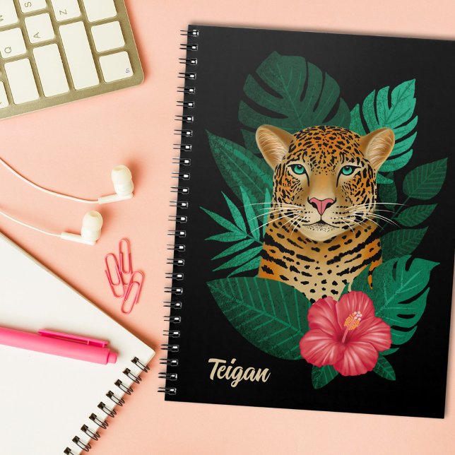 Caderno Espiral Arte Floral bonito de Leopardo-da-Selva | Preto |  (Criador carregado)