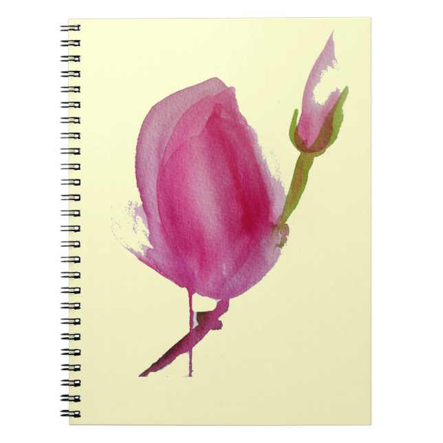 Caderno Espiral Arte floral de água-marinha Magnólia rosa (Frente)