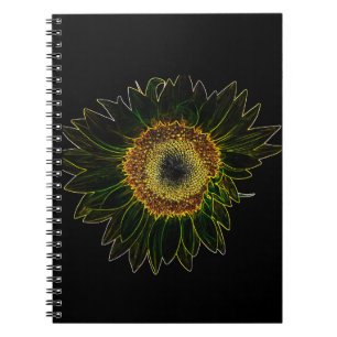 Caderno Espiral Arte Floral de Girassol Amarelo Neon Minimalista