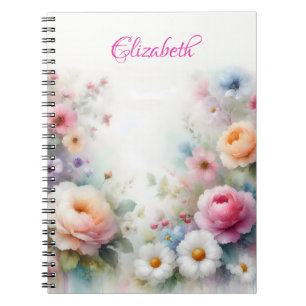 Caderno Espiral Arte Floral em Aquarela Elegante Modelo Fofo