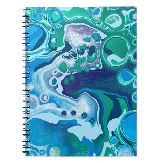 Caderno Espiral Arte Fluida Digital Verde Azul (Frente)