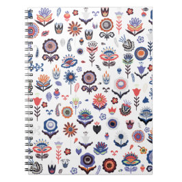 Caderno Espiral Arte Folclórica Padrão Botânico Sem Costura