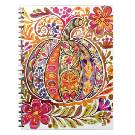 Caderno Espiral Arte Folclórica Pintada À Mão Pumpkin Tote Bag Fal