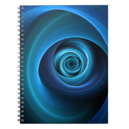 Caderno Espiral Arte fractal abstrata moderna em cores azuis espir