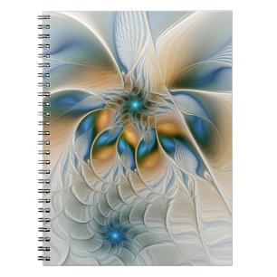 Caderno Espiral Arte Fractal, Abstrato Fantasia, Com Azul