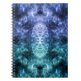Caderno Espiral Arte Fractal de Energia Cristalina Azul Esmeralda