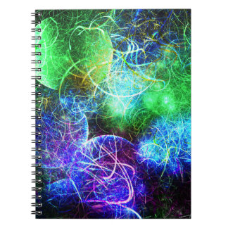 Caderno Espiral Arte Fractal de Energia Neon Elétrica
