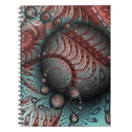 Caderno Espiral Arte fractal de fantasia vívida abstrata marrom az