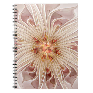 Caderno Espiral Arte fractal de flor pastel pêssego moderno abstra