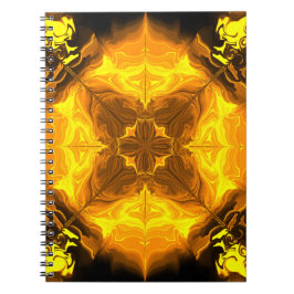 Caderno Espiral Arte Fractal de Kaleidoscópio de Chama Dourada