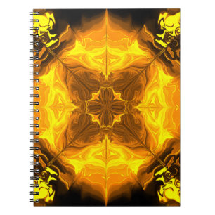 Caderno Espiral Arte Fractal de Kaleidoscópio de Chama Dourada