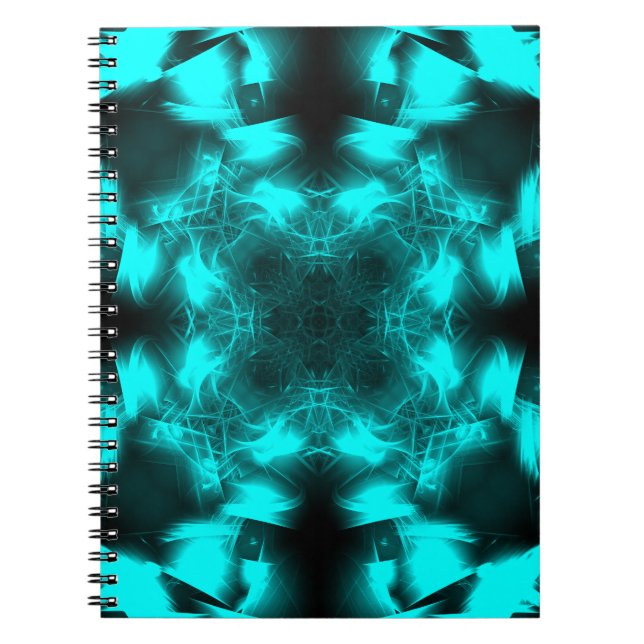Caderno Espiral Arte Fractal de Simetria de Plasma Aquático (Frente)