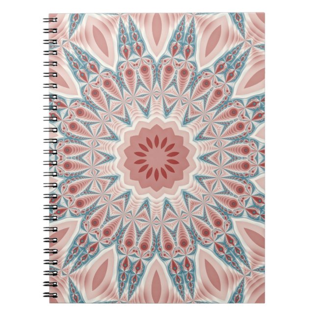 Caderno Espiral Arte Fractal do Caleidoscópio Moderno em greve (Frente)