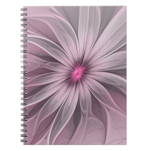 Caderno Espiral Arte Fractal Floral de Ameixa Abstrata Flor Fantas