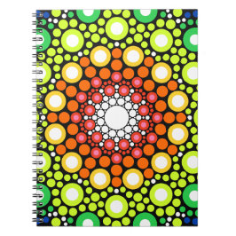 Caderno Espiral Arte Fractal Floral Dotada Retro Mandala