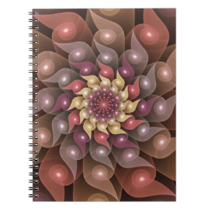 Caderno Espiral Arte Fractal Moderna Abstrato de Flor Shiny Surrea