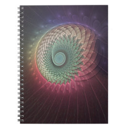 Caderno Espiral Arte fractal moderna colorida caracol abstrato