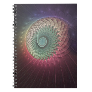 Caderno Espiral Arte Fractal Moderna Colorida Caracol Abstrato