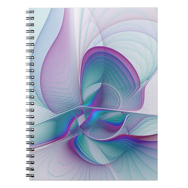 Caderno Espiral Arte Fractal Turquesa Azul Cor-de-Rosa Moderna (Frente)