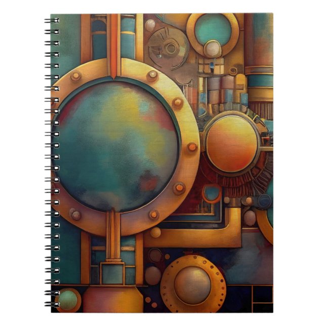 Caderno Espiral Arte Geométrica Industrial Steampunk (Frente)
