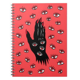 Caderno Espiral Arte Gótica do Halloween - Olhos Negra Mão Estranh