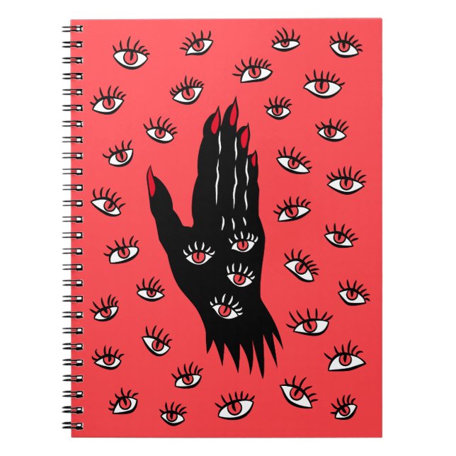 Caderno Espiral Arte Gótica do Halloween - Olhos Negra Mão Estranh (Frente)